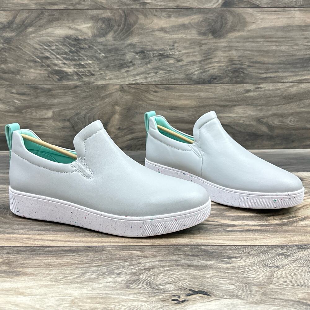 FITFLOP 10 Leather Rally Speckle Sole Slip On Trainers Skate Sneakers Soft Grey - Picture 4 of 10